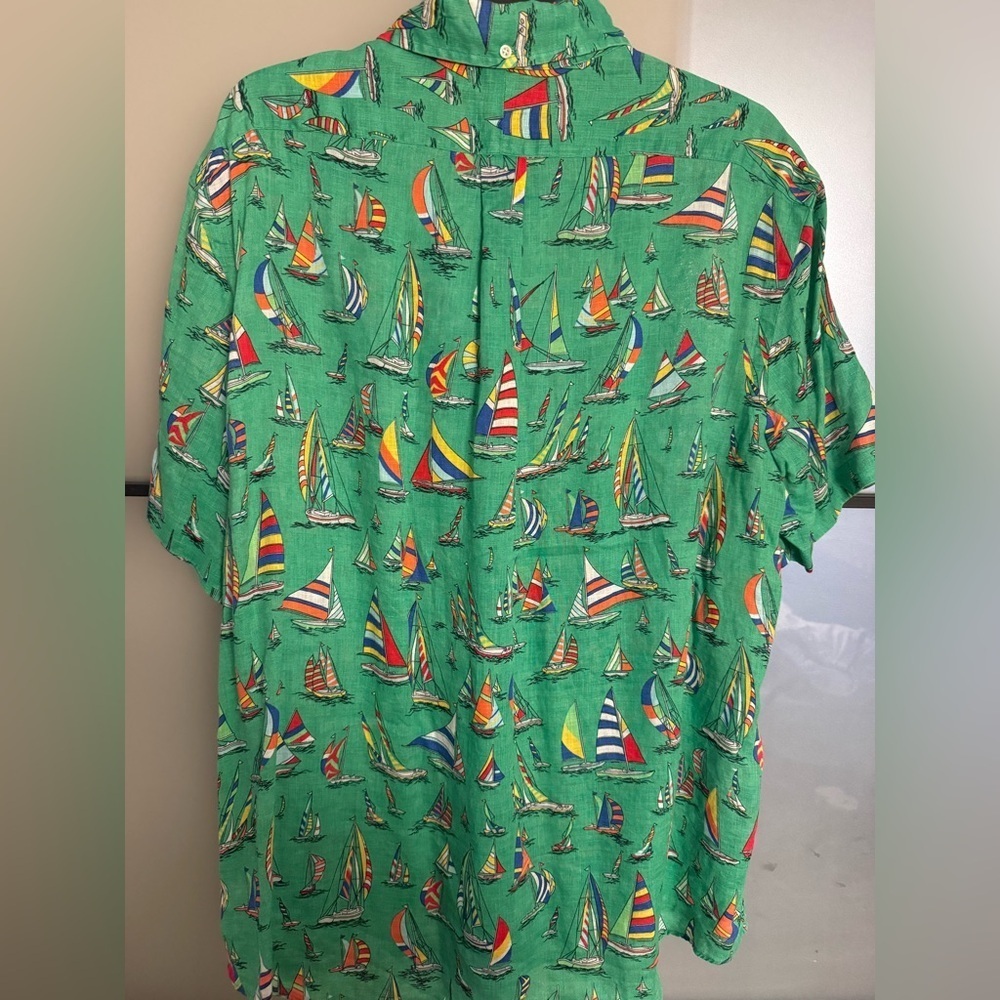 Polo Ralph Lauren Men's XL Green Nautical Sailboat Print Button-Down - Picture 2 of 4
